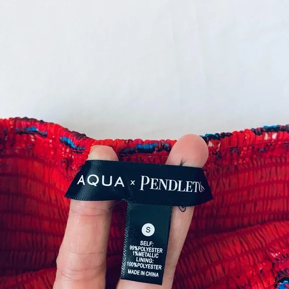 Aqua Red Patterned Smocked A-Line Mini Skirt with Blue Accents - Picture 7 of 10